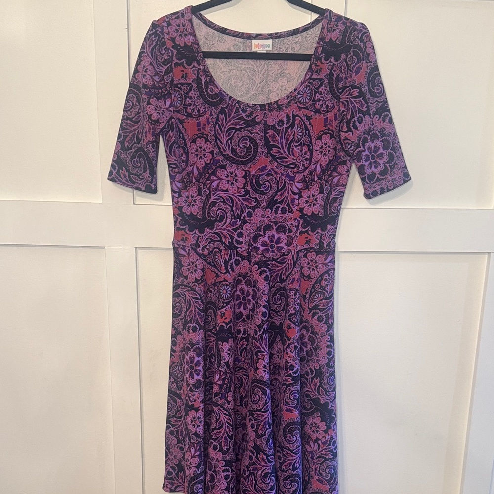 LuLaRoe Purple and Black Paisley Midi Dress